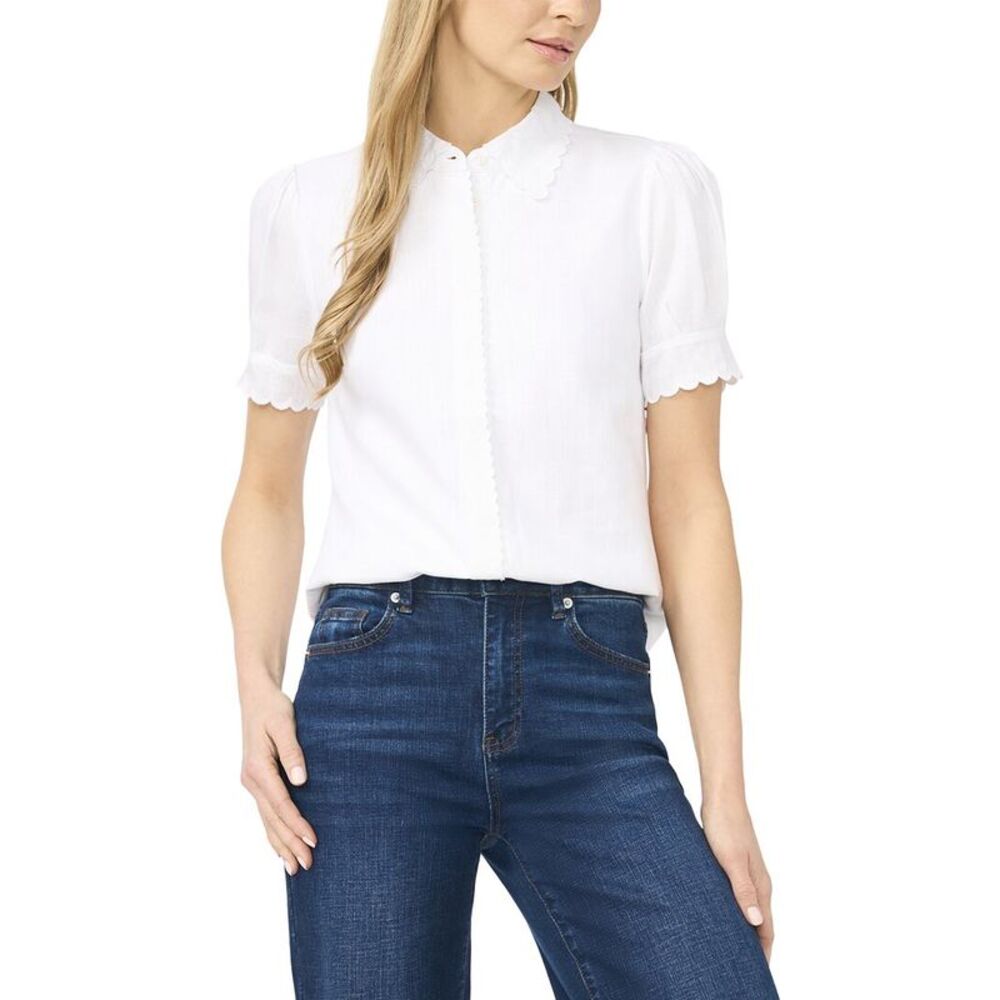 Cece Womens  Linen-Blend Woven Top, White